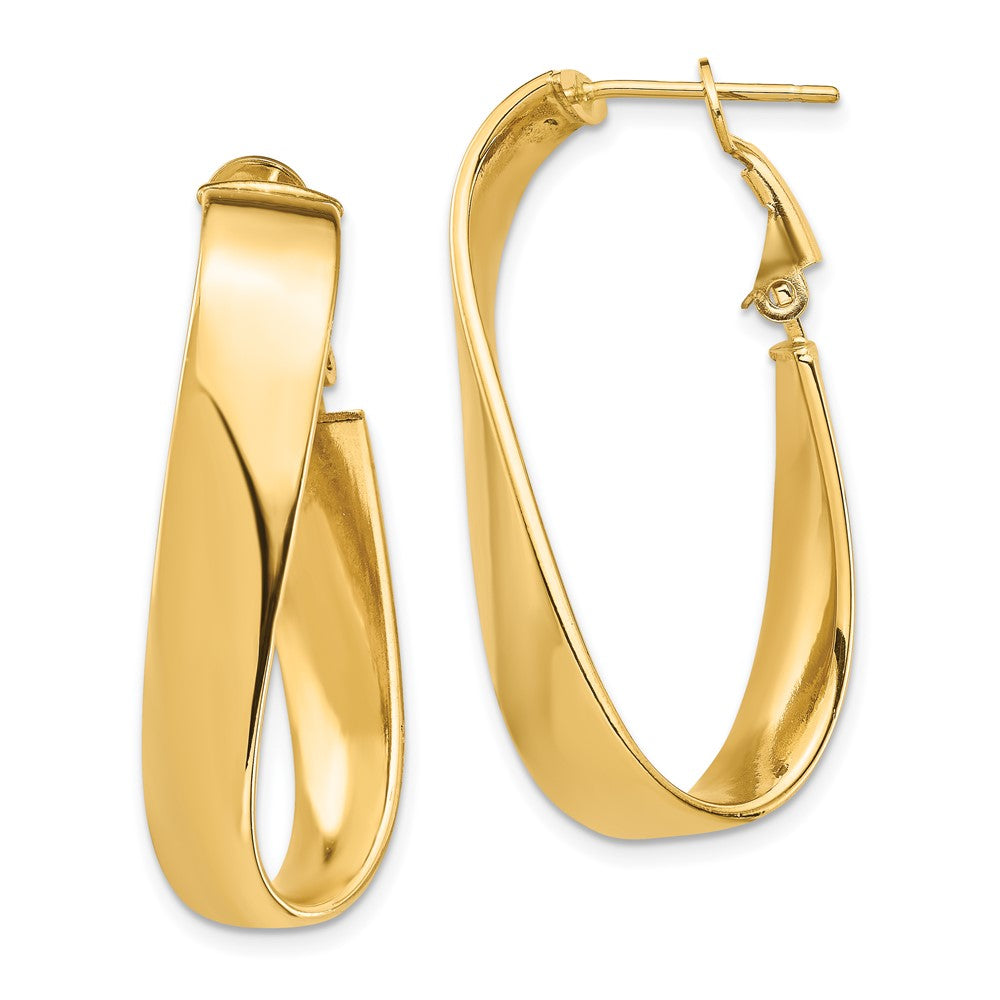14k Yellow Gold 16.65 mm Wavy Oval Omega Back Hoop Earrings (4.3 grams)