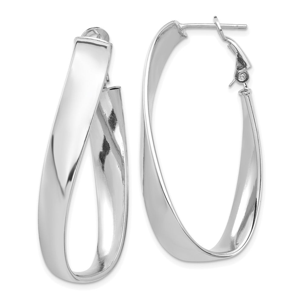 14k White Gold 23.55 mm Twisted Omega Back Oval Hoop Earrings (5.62 grams)