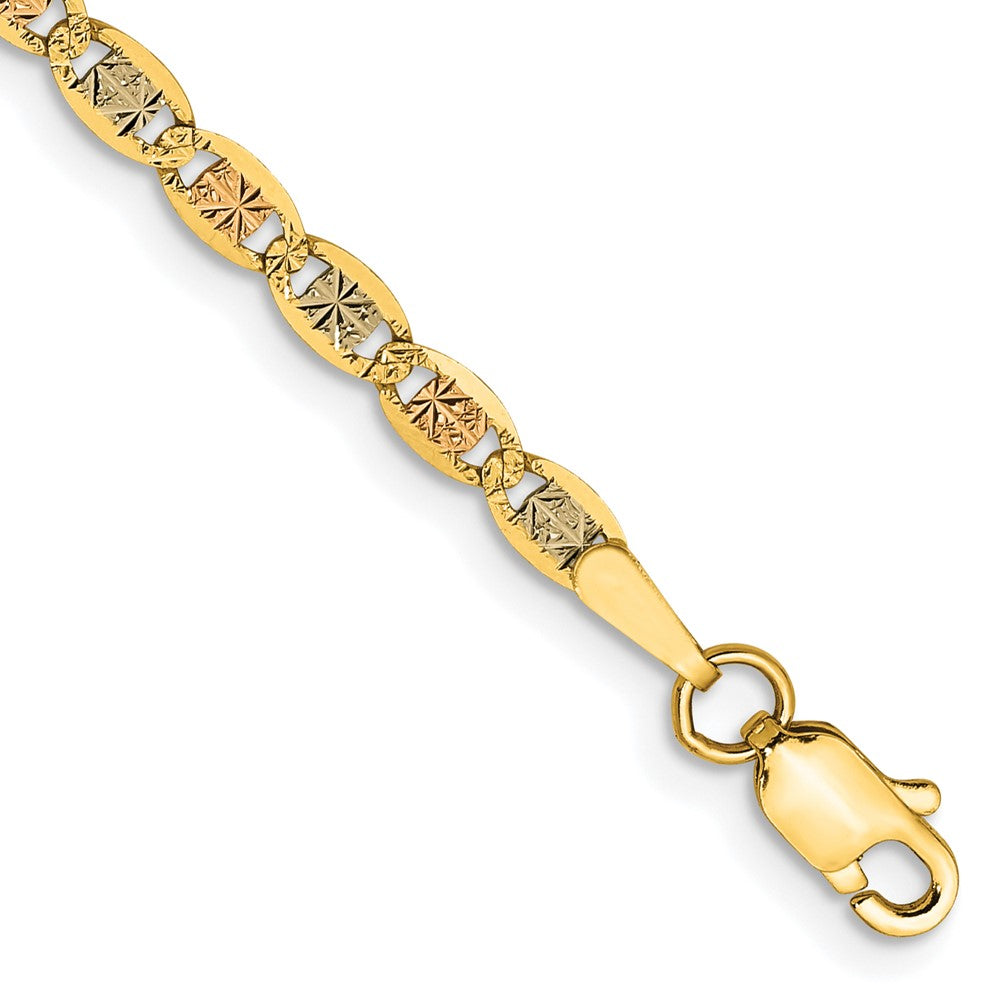 14k 2.75mm Tri-color Gold Pavé Valentino Chain Bracelet (2.05 grams)