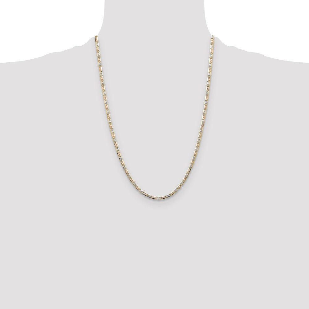 14k 3.2mm Tri-color Gold Pavé Valentino Chain (5.40 grams)