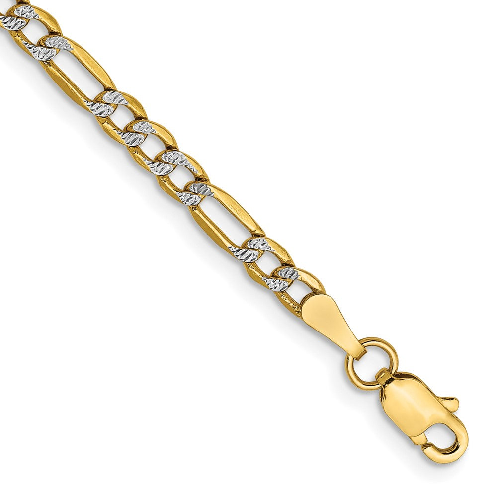 14k 3.2mm Semi-solid withRhodium Pavé Figaro Chain Bracelet (2.11 grams)