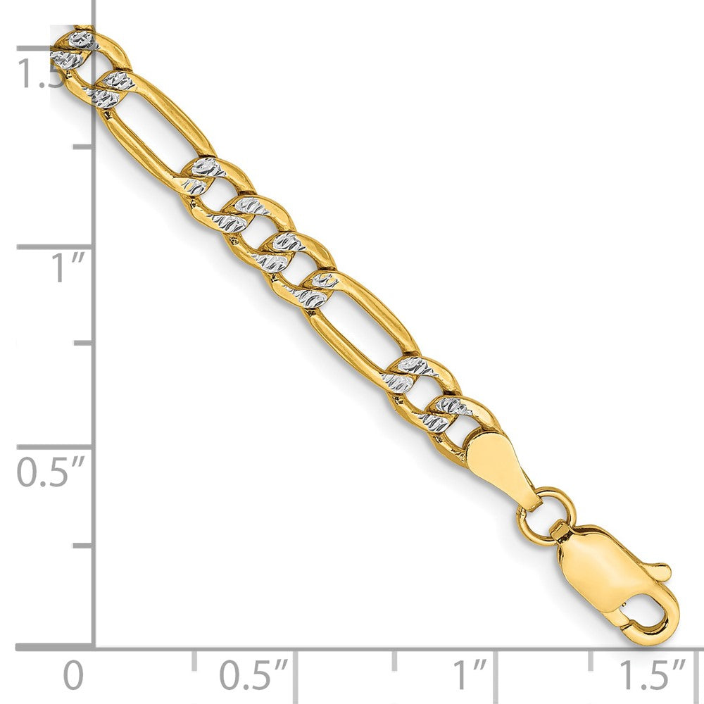 14k 3.9mm Semi-solid with Rhodium Pavé Figaro Chain Bracelet (2.86 grams)