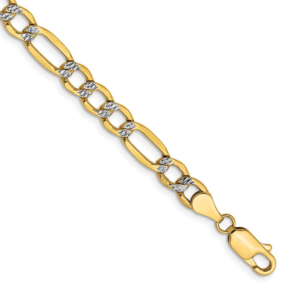 14k 5.25mm Semi-solid with Rhodium Pavé Figaro Chain Bracelet (3.94 grams)