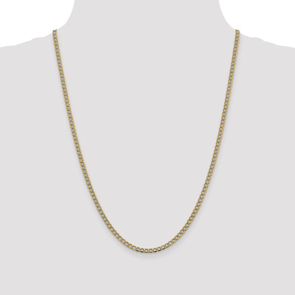 14k 3.4mm Semi-solid with Rhodium Pavé Curb Chain (3.76 grams)