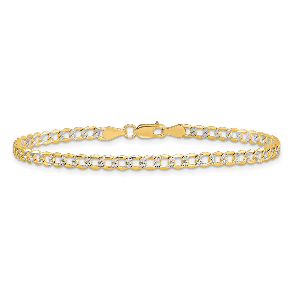 14k 3.4mm Semi-solid with Rhodium Pavé Curb Chain Bracelet (1.87 grams)