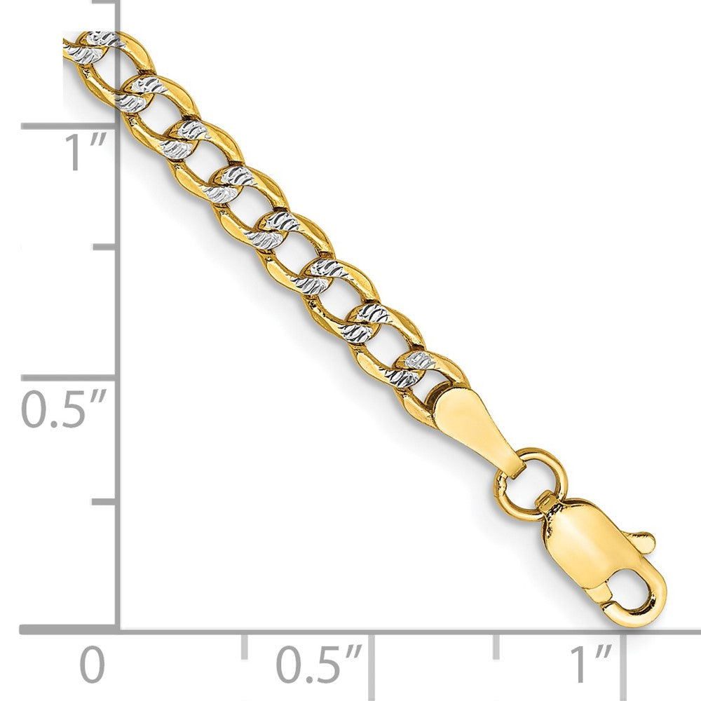 14k 3.4mm Semi-solid with Rhodium Pavé Curb Chain Bracelet (1.87 grams)