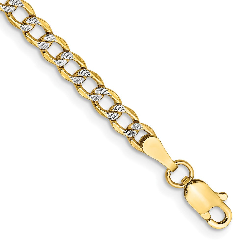14k 3.4mm Semi-solid with Rhodium Pavé Curb Chain Bracelet (1.87 grams)
