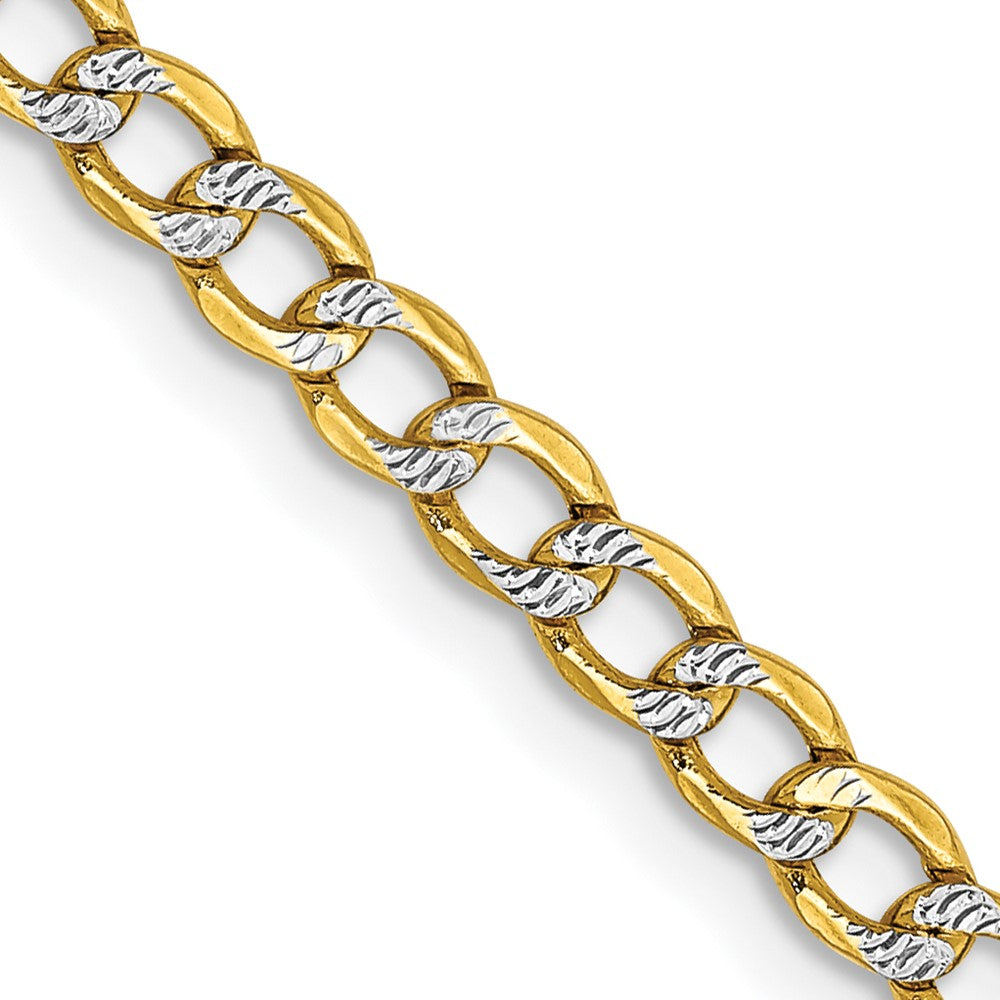 14k 3.4mm Semi-solid with Rhodium Pavé Curb Chain (3.76 grams)