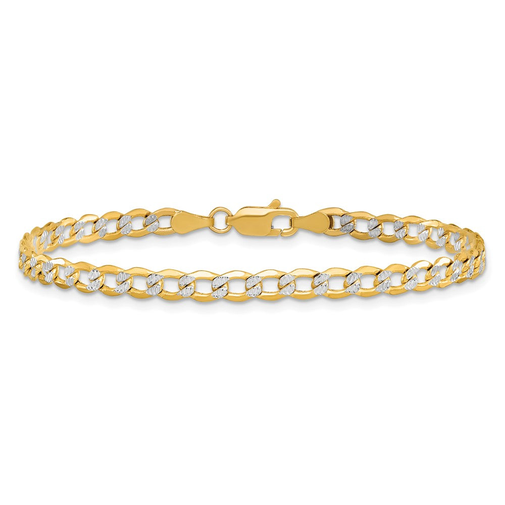 14k 4.3mm Semi-solid with Rhodium Pavé Curb Chain Bracelet (2.70 grams)