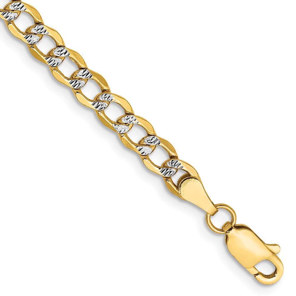 14k 4.3mm Semi-solid with Rhodium Pavé Curb Chain Bracelet (2.70 grams)