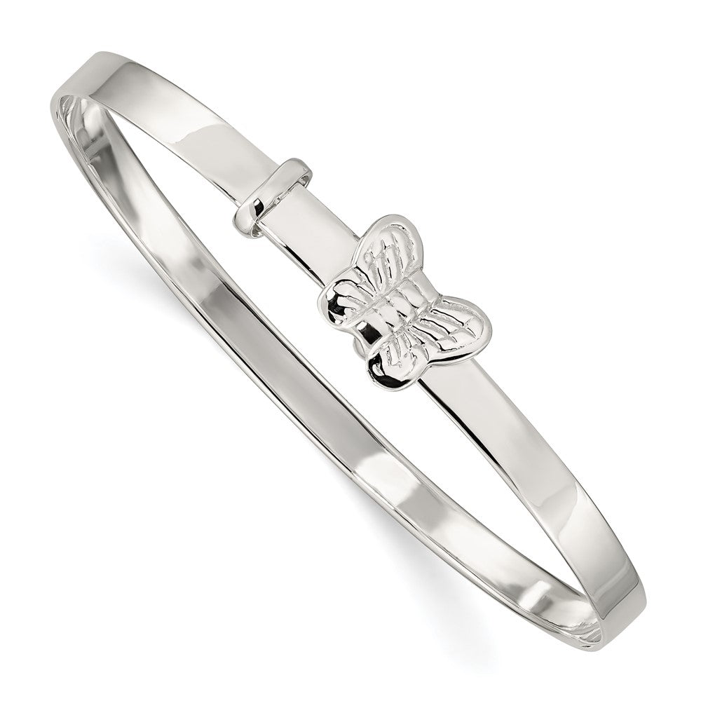 Sterling Silver Polished/Antiqued Butterfly 4mm Adjustable Children's Bangl (4.7 grams)