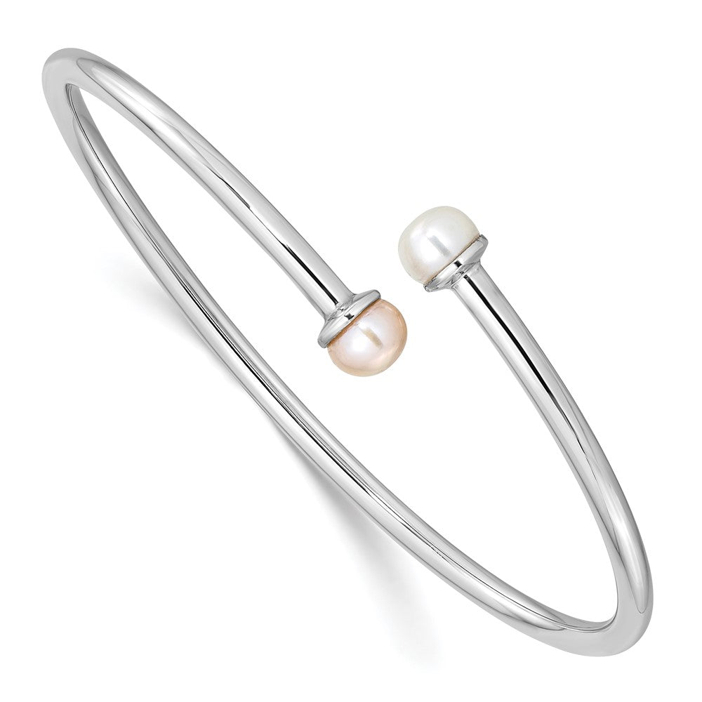 Sterling Silver RH-plated Pink & White FWC Flexible Children's Bangle (4.61 grams)