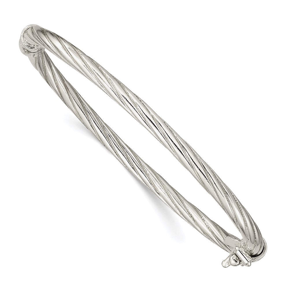 Sterling Silver Polished & Twisted 3mm Hinged Baby Bangle (7.01 grams)