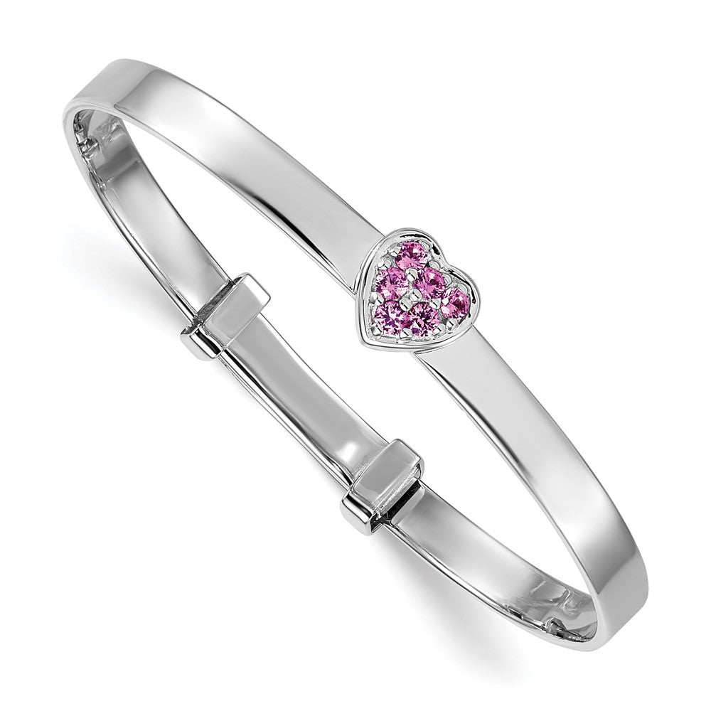 Sterling Silver Rh-plated Pink CZ Heart Children's Adjustable Bangle (7.74 grams)