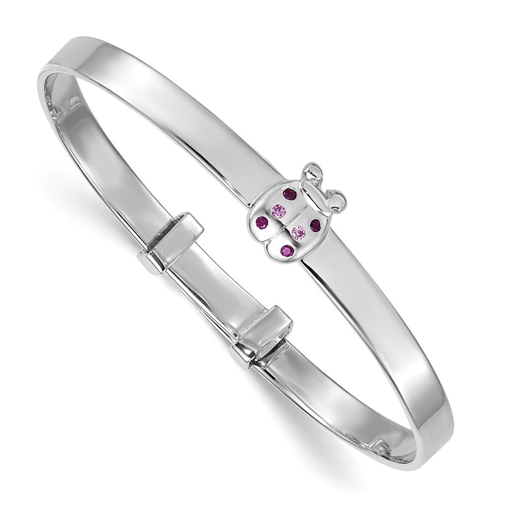 Sterling Silver Rh-plated CZ Lady Bug Children's Adjustable Bangle (7.86 grams)