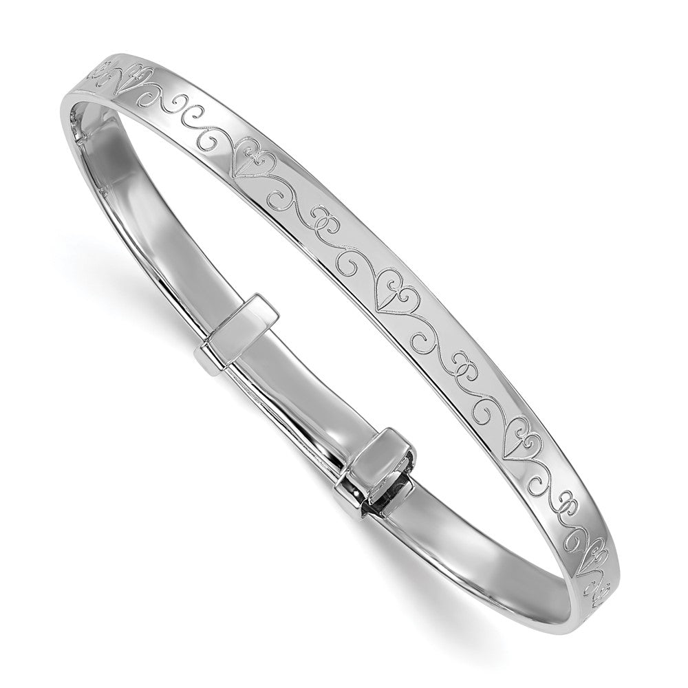 Sterling Silver Rh-plated Heart Pattern Children's Adjustable Bangle (7.12 grams)