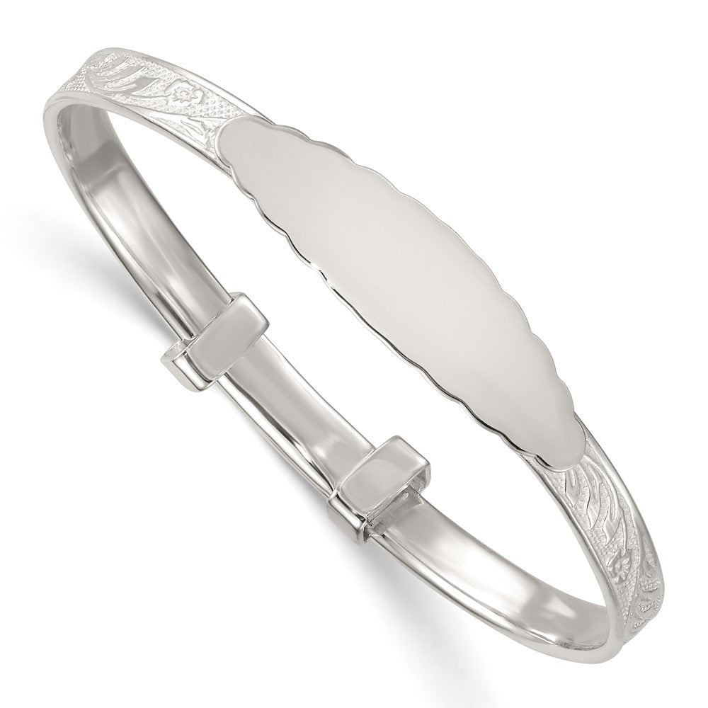 Sterling Silver Polished Floral Slip On Children's ID Expandable Bangle (7.98 grams)