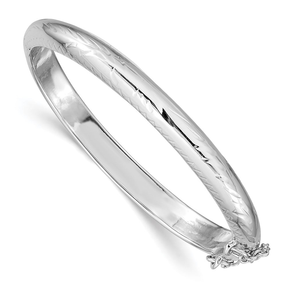 Sterling Silver RH-plated Polished D/C 5mm Hinged Baby Bangle Bracelet (9.25 grams)