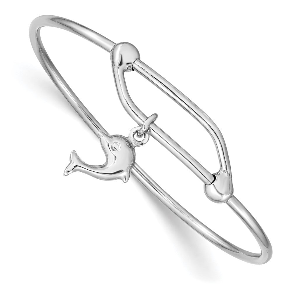 Sterling Silver Rhodium-plated Polished Dolphin Adjustable Baby Bangle (3.83 grams)