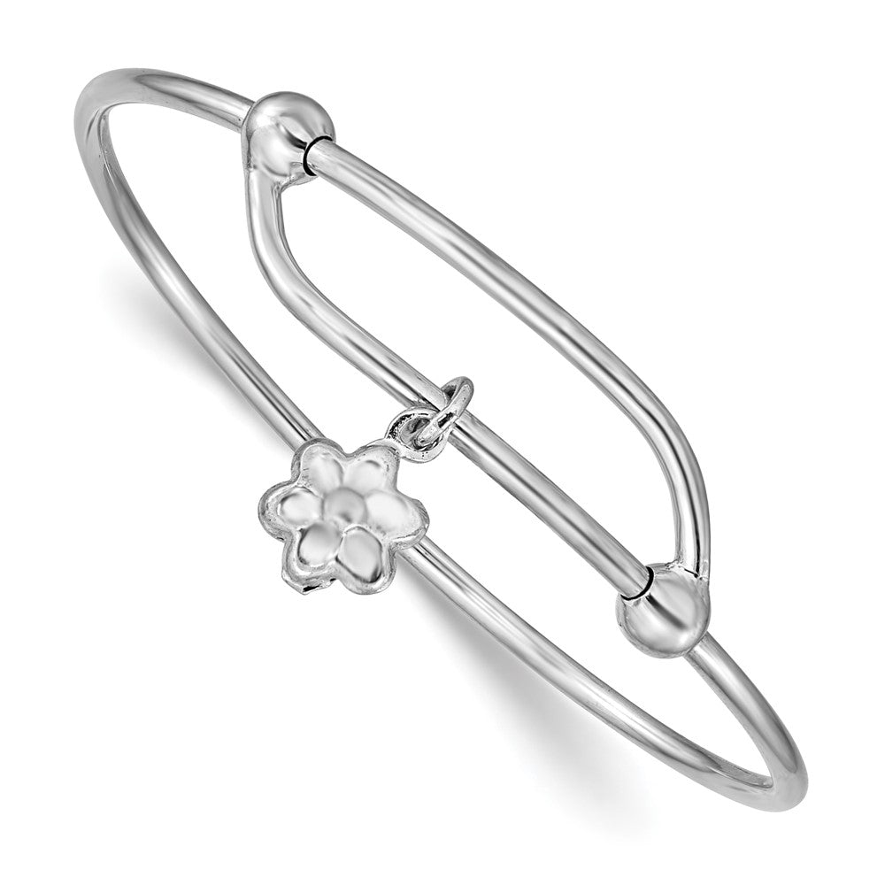 Sterling Silver Rhodium-plated Polished Flower Adjustable Baby Bangle (3.75 grams)