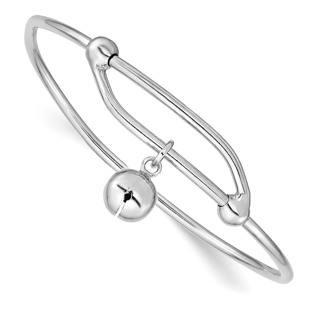 Sterling Silver Rhodium-plated Polished Jingle Bell Adjustable Baby Bangle (3.95 grams)