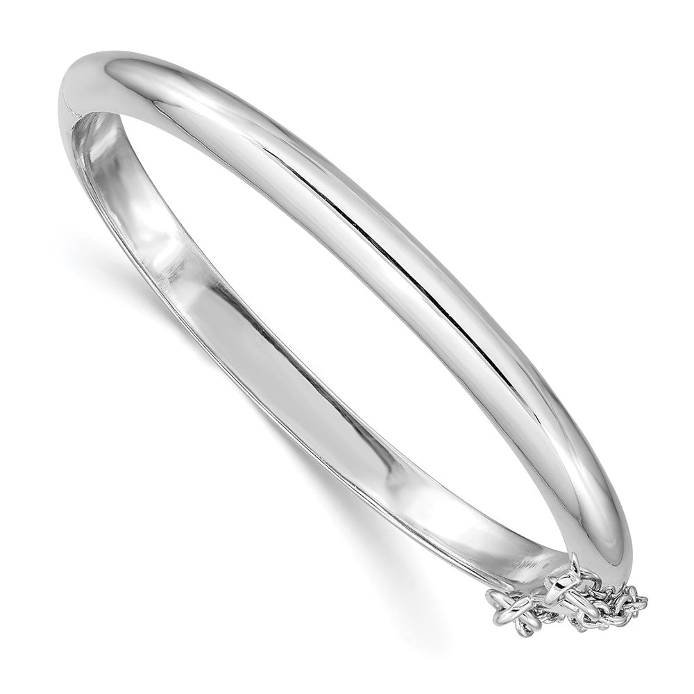 Sterling Silver RH-plated Polished 4mm w/ Safety Hinged Children's Bangle (7.87 grams)