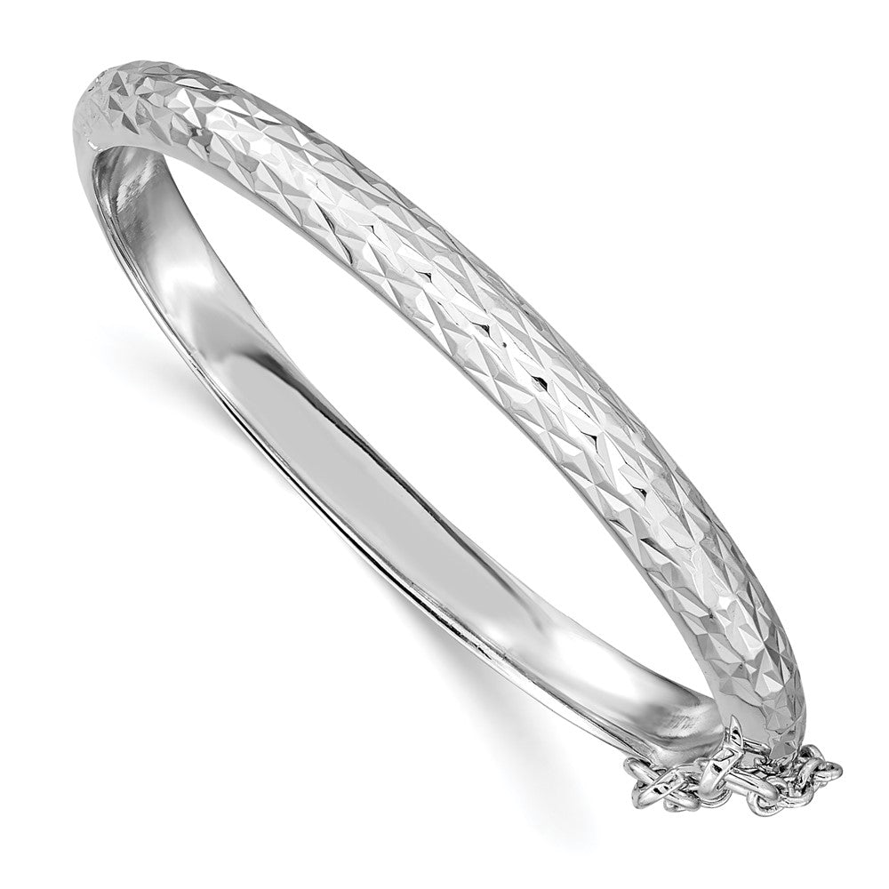 SS RH-plated Polished & D/C 4.5mm w/ Safety Hinged Children's Bangle (7.98 grams)