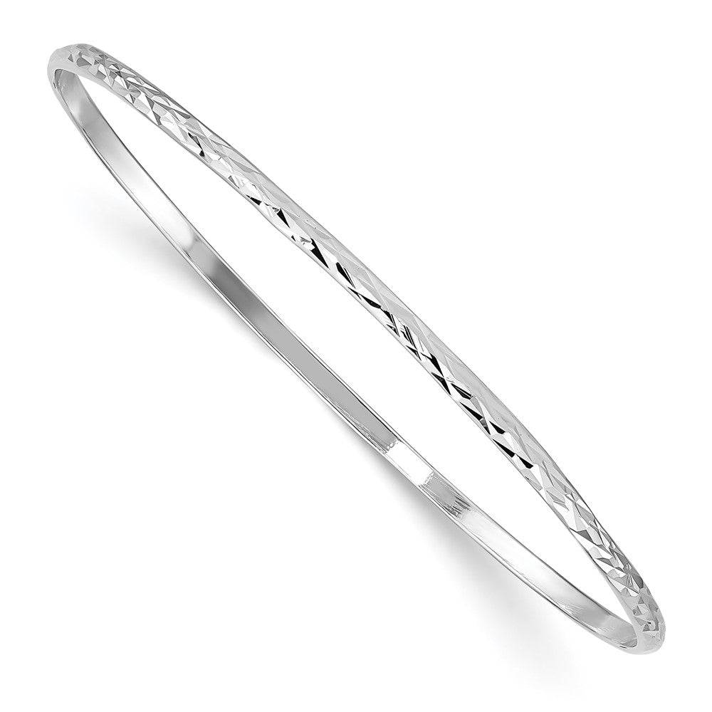 Sterling Silver RH-plated Polished & D/C 2mm Slip On Children's Bangle (2.41 grams)