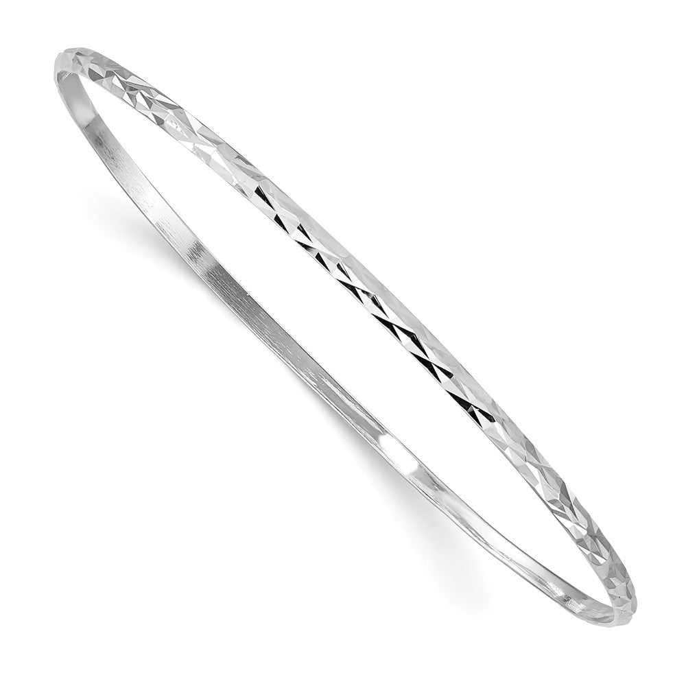 Sterling Silver RH-plated Polished & D/C 2mm Slip On Children's Bangle (2.77 grams)