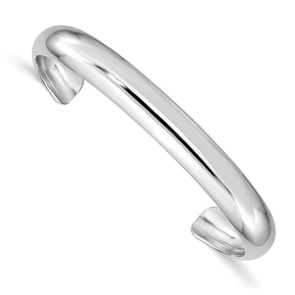 Sterling Silver Rhod-plated Polished & Domed 6mm Children's Cuff Bangle (4.04 grams)