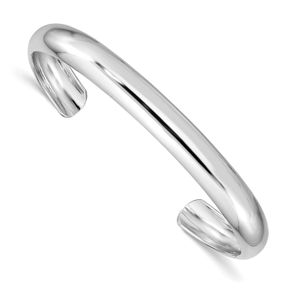 Sterling Silver Rhod-plated Polished & Domed 6mm Children's Cuff Bangle (4.25 grams)