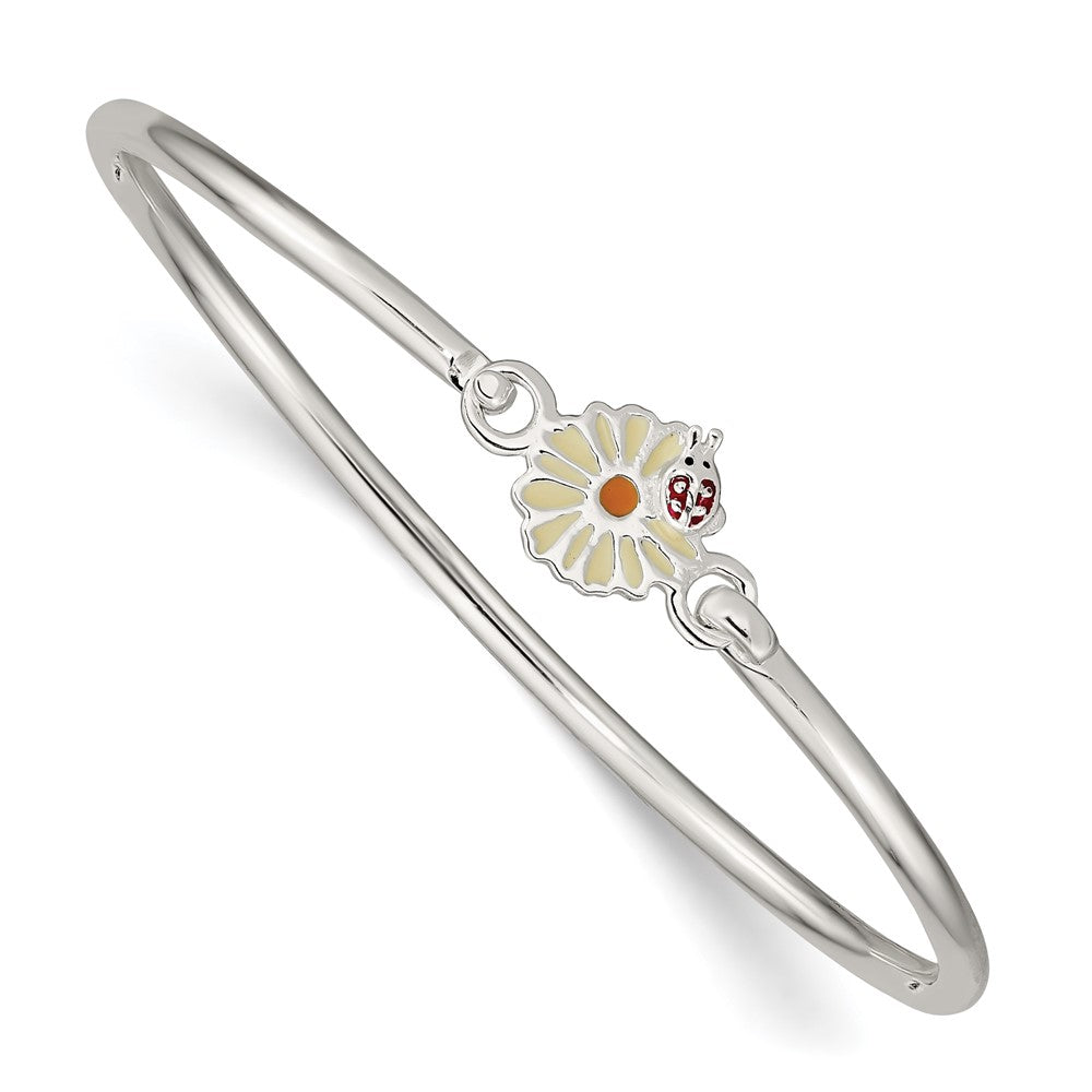 Sterling Silver Enameled Flower & Ladybug Children's Bangle Bracelet (5.44 grams)