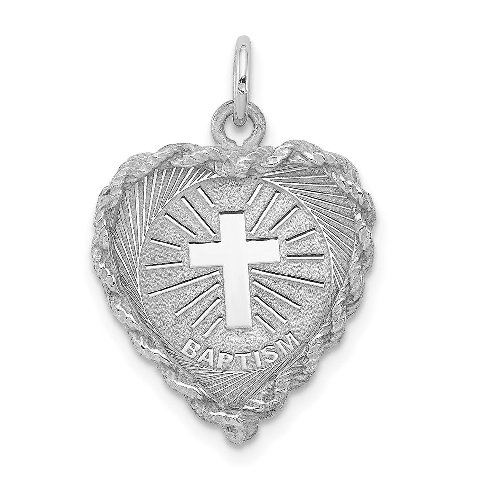 Sterling Silver Rhodium-plated Baptism Disc Charm (1.26 grams)