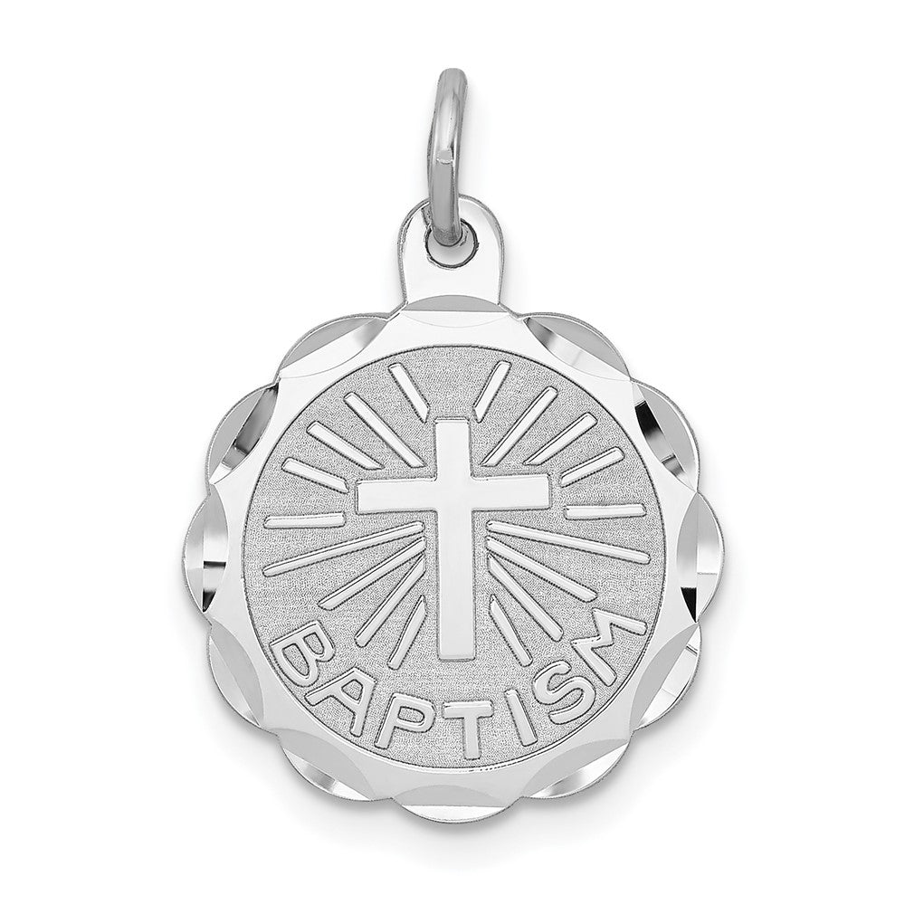 Sterling Silver Rhodium-plated Baptism Disc Charm (0.94 grams)