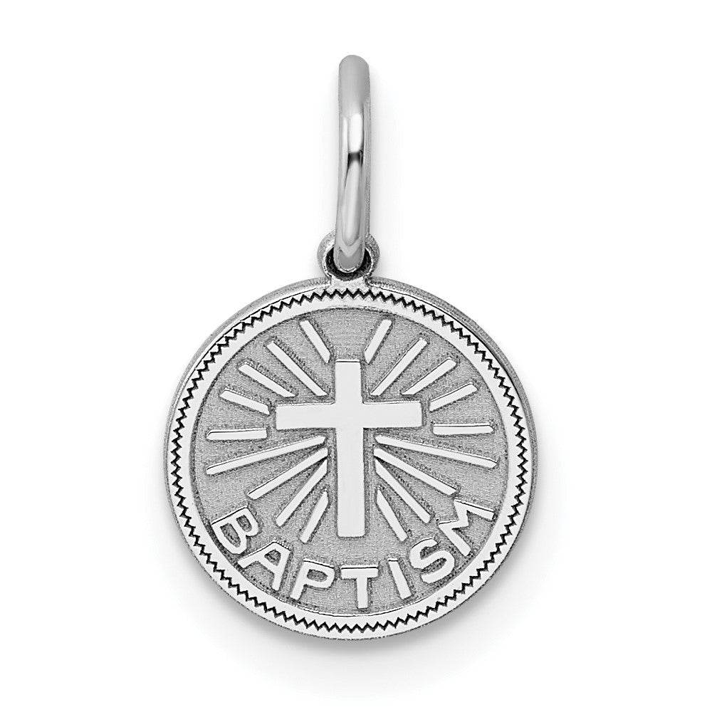 Sterling Silver Rhodium-plated Baptism Disc Charm (0.43 grams)