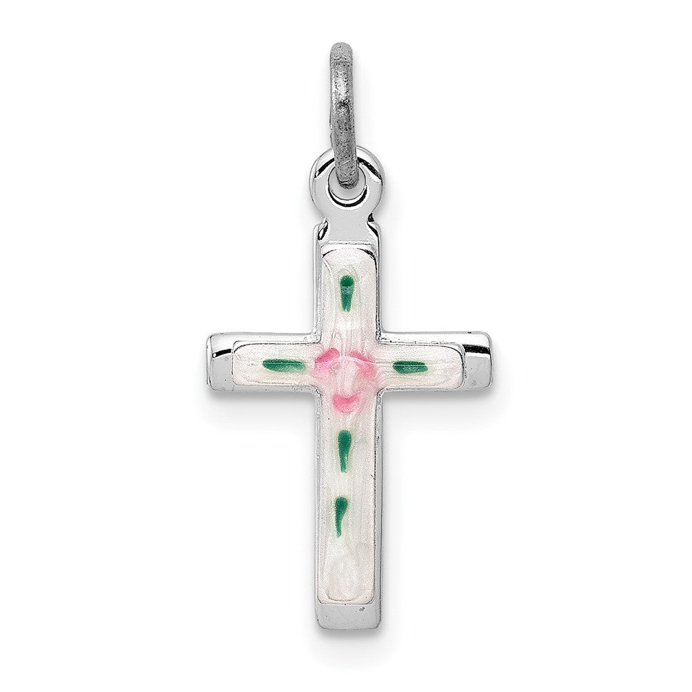 Sterling Silver Rhodium-plated Enameled Cross Charm (0.8 grams)