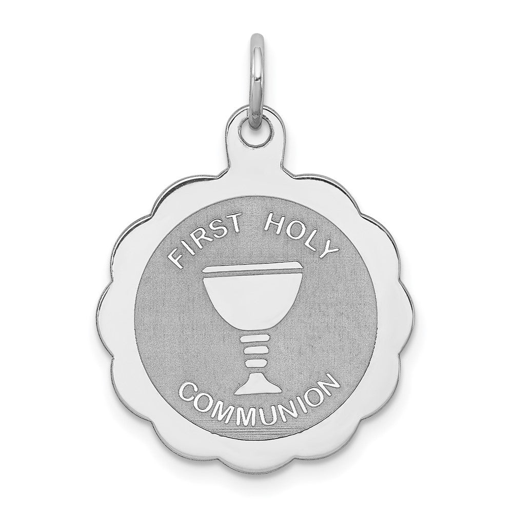 Sterling Silver Rhodium-plated First Holy Communion Disc Charm (1.33 grams)