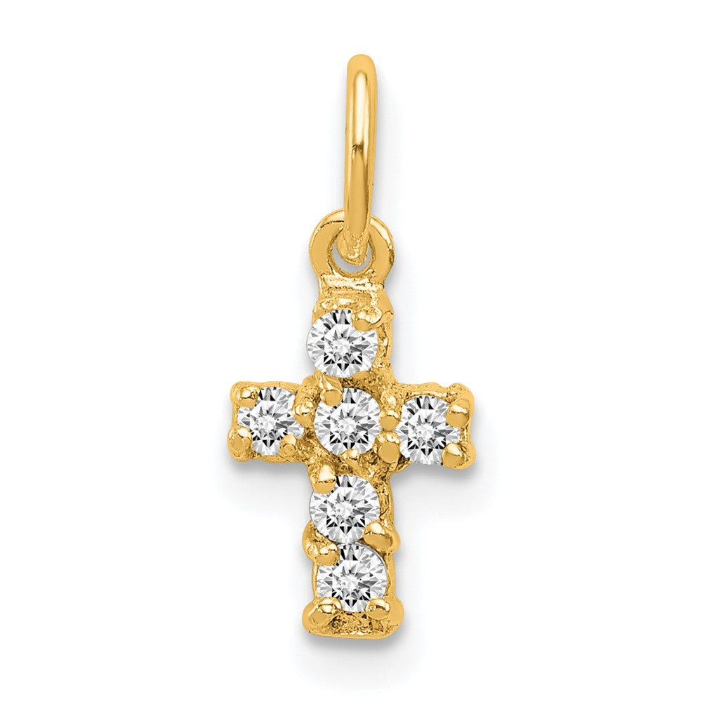 Sterling Silver Gold-tone CZ Cross Charm (0.43 grams)