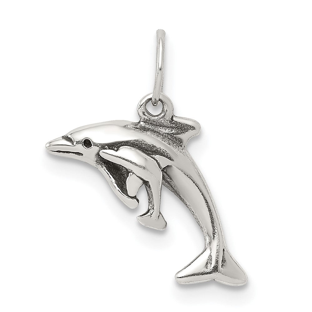 Sterling Silver Antiqued Dolphin w/Baby Charm (0.68 grams)