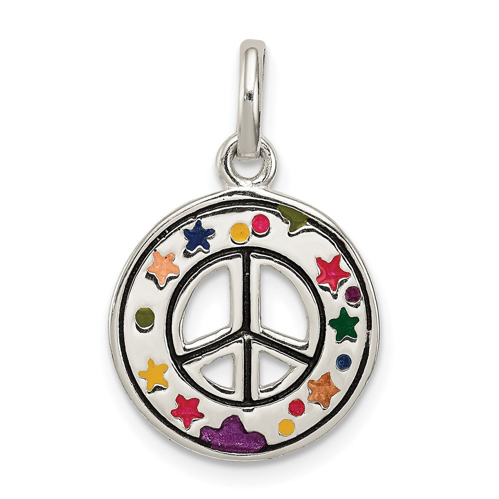 Sterling Silver Enameled Peace Sign Charm (1.59 grams)