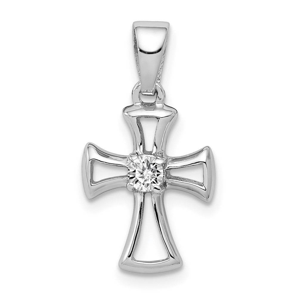 Sterling Silver Rhodium Plated CZ Open Cross Pendant (1.1 grams)