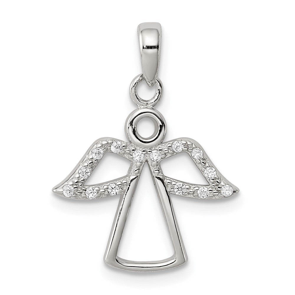 Sterling Silver Rhodium-plated Angel w/ CZ Wings Pendant (0.81 grams)