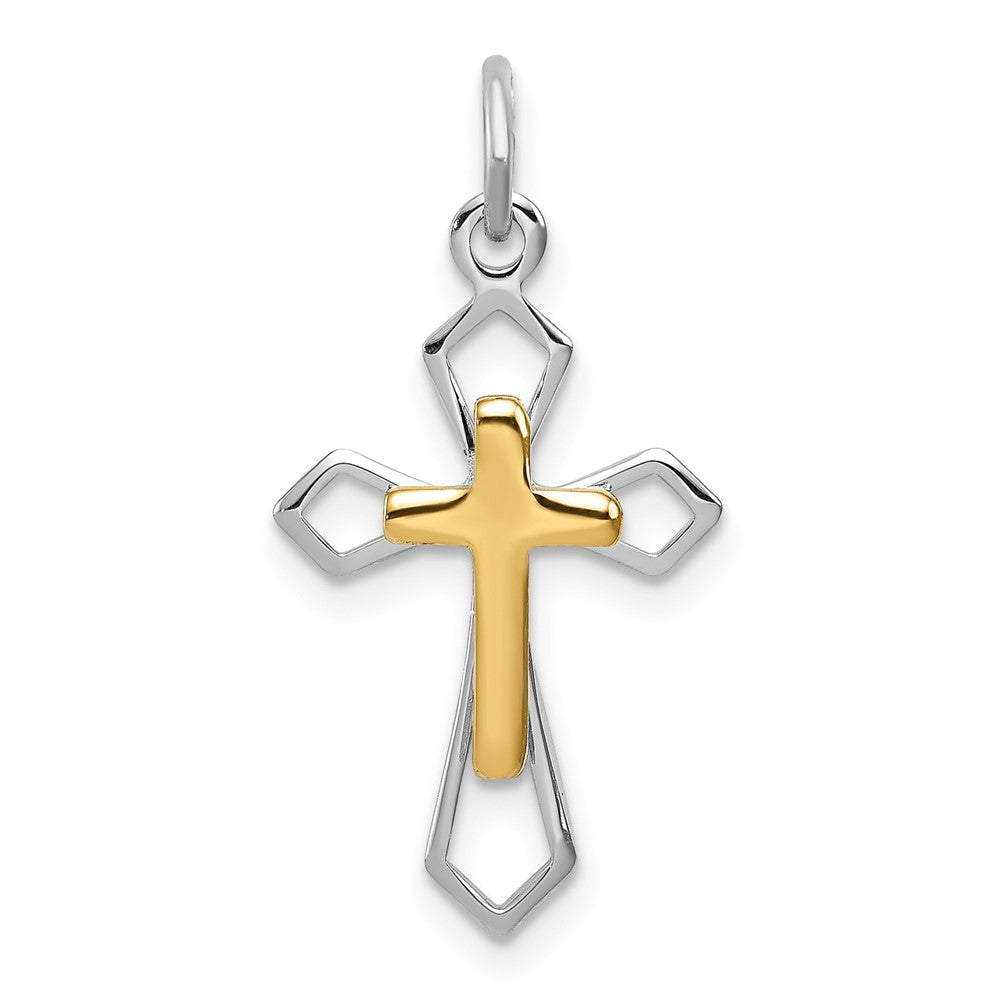 Sterling Silver Rhodium-plated & Vermeil Cross Pendant (0.46 grams)