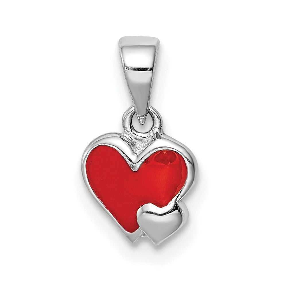 Sterling Silver Rhodium-plated Red Enameled Hearts Children's Pendant (0.53 grams)