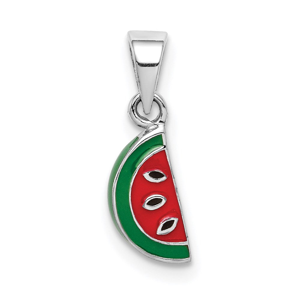 Sterling Silver RH-plated Enameled Watermelon Children's Pendant (0.64 grams)