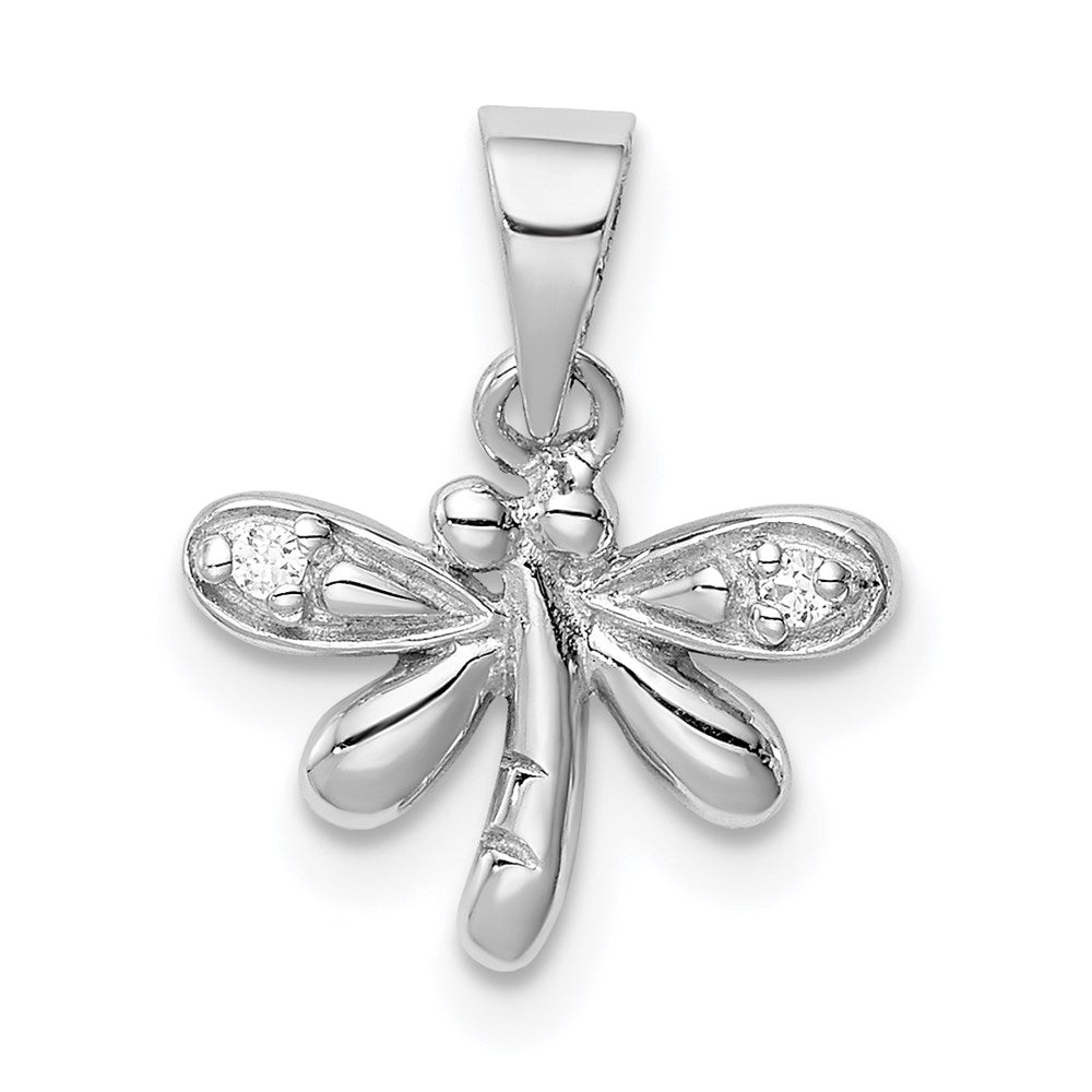 Sterling Silver Rhodium-plated Polished CZ Dragonfly Children's Pendant (0.64 grams)