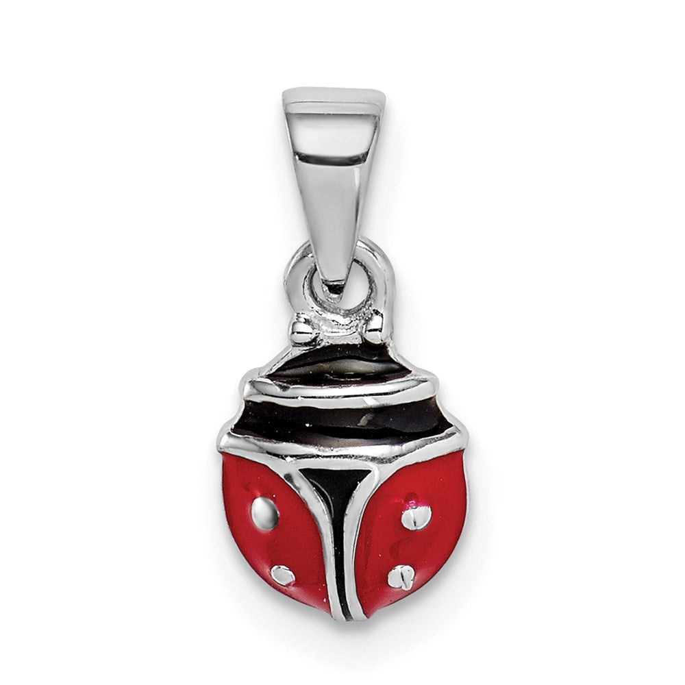 Sterling Silver RH-plated Red & Black Enamel Ladybug Children's Pendant (0.63 grams)