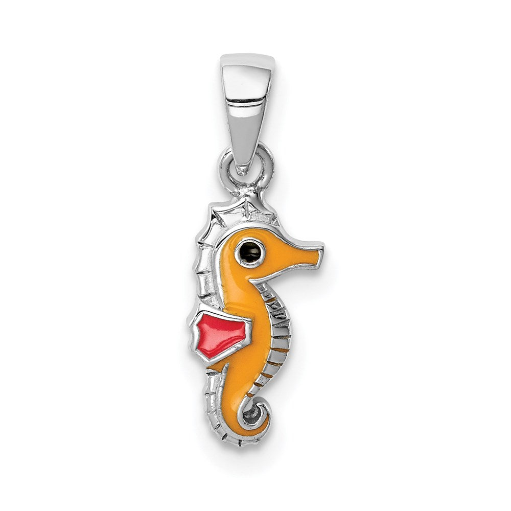 Sterling Silver RH-plated Multi-color Enamel Seahorse Children's Pendant (0.58 grams)