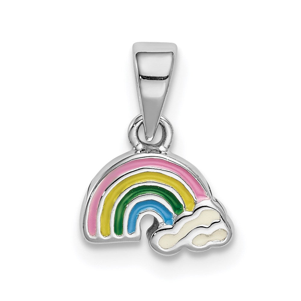 Sterling Silver RH-plated Polished & Enameled Rainbow Children's Pendant (0.69 grams)