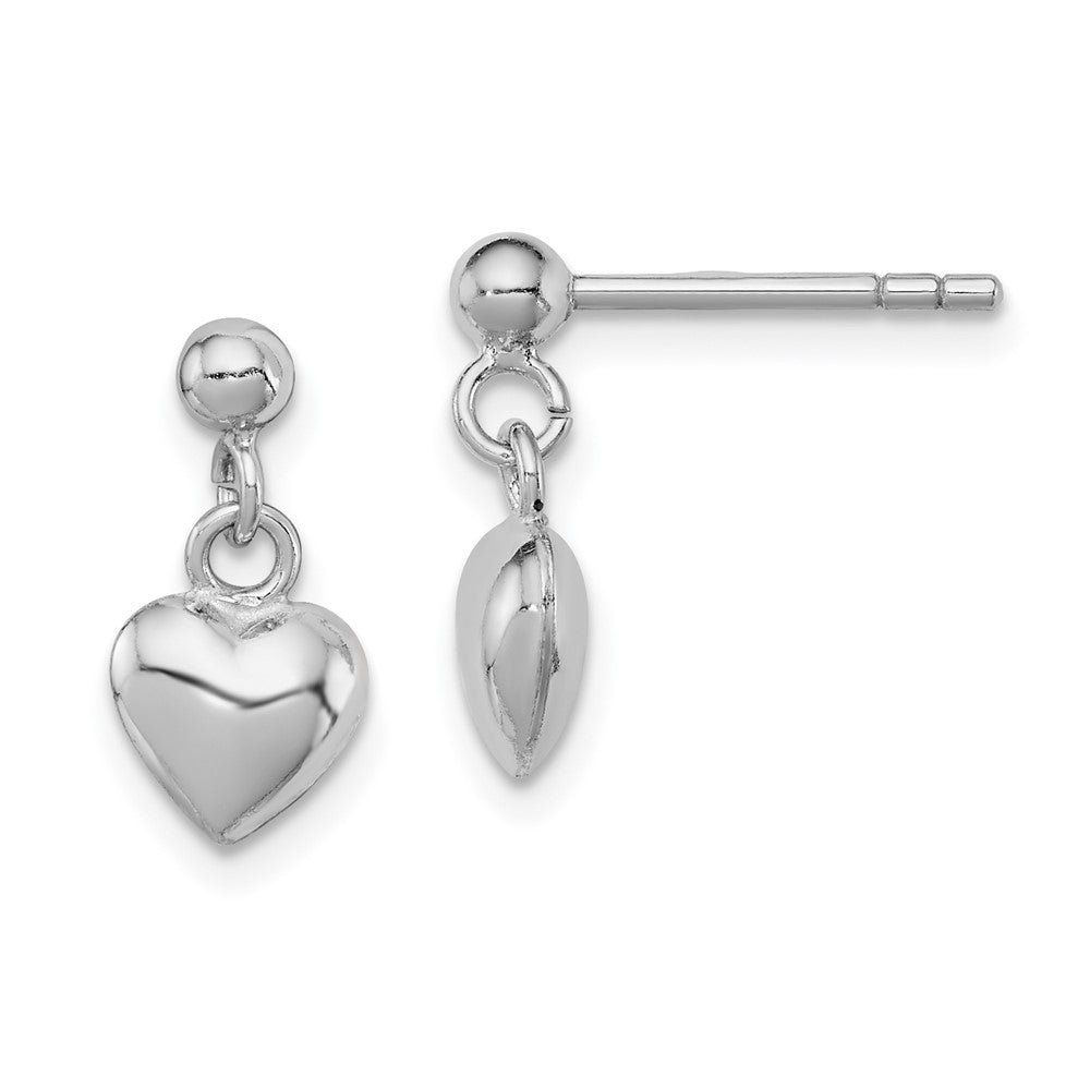 Sterling Silver RH-plated Polished Heart Children's Post Dangle Earrings (1.1 grams)